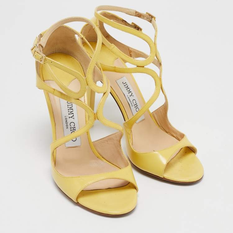 Pre Owned Jimmy Choo Yellow Patent Leather Ivette Ankle Strap Sandals Size 36
