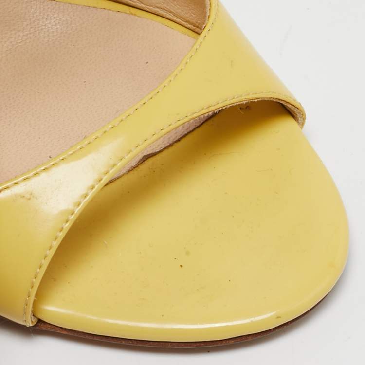 Pre Owned Jimmy Choo Yellow Patent Leather Ivette Ankle Strap Sandals Size 36