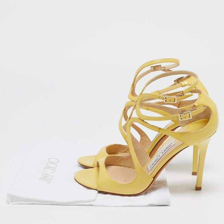 Pre Owned Jimmy Choo Yellow Patent Leather Ivette Ankle Strap Sandals Size 36