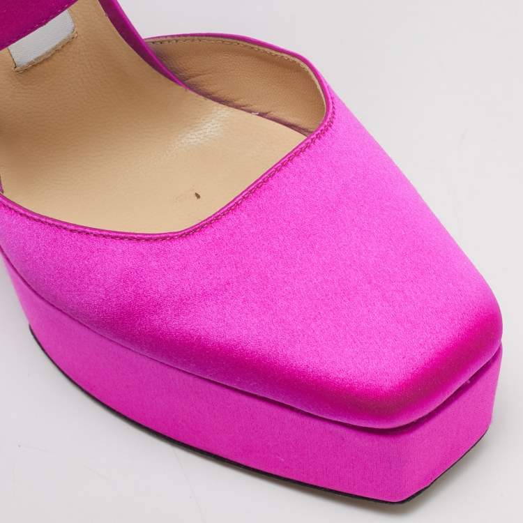 Pre Owned Jimmy Choo Fuschia Satin Buckle Gian Pumps Size 36