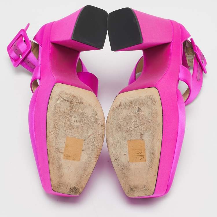 Pre Owned Jimmy Choo Fuschia Satin Buckle Gian Pumps Size 36