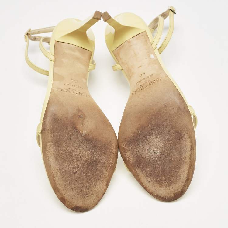 Pre Owned Jimmy Choo Yellow Leather Minny Ankle Strap Sandals Size 40