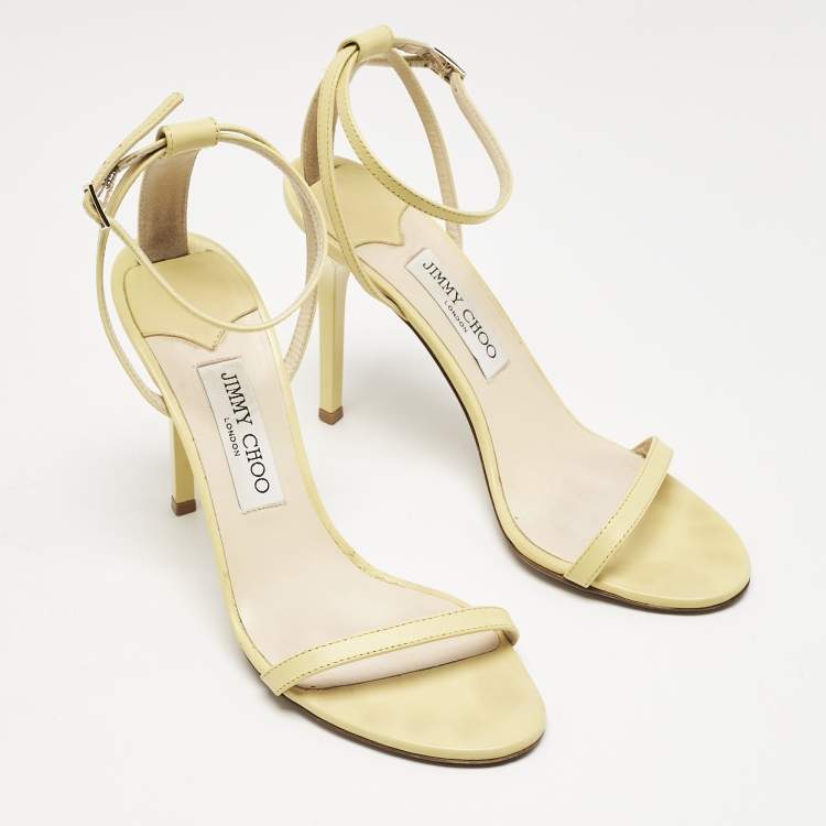 Pre Owned Jimmy Choo Yellow Leather Minny Ankle Strap Sandals Size 40