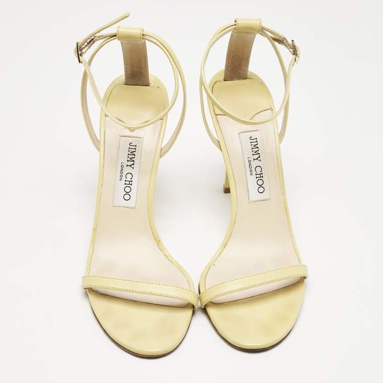 Pre Owned Jimmy Choo Yellow Leather Minny Ankle Strap Sandals Size 40