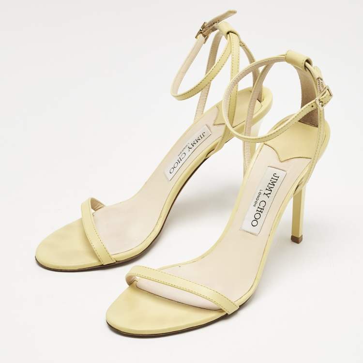 Pre Owned Jimmy Choo Yellow Leather Minny Ankle Strap Sandals Size 40