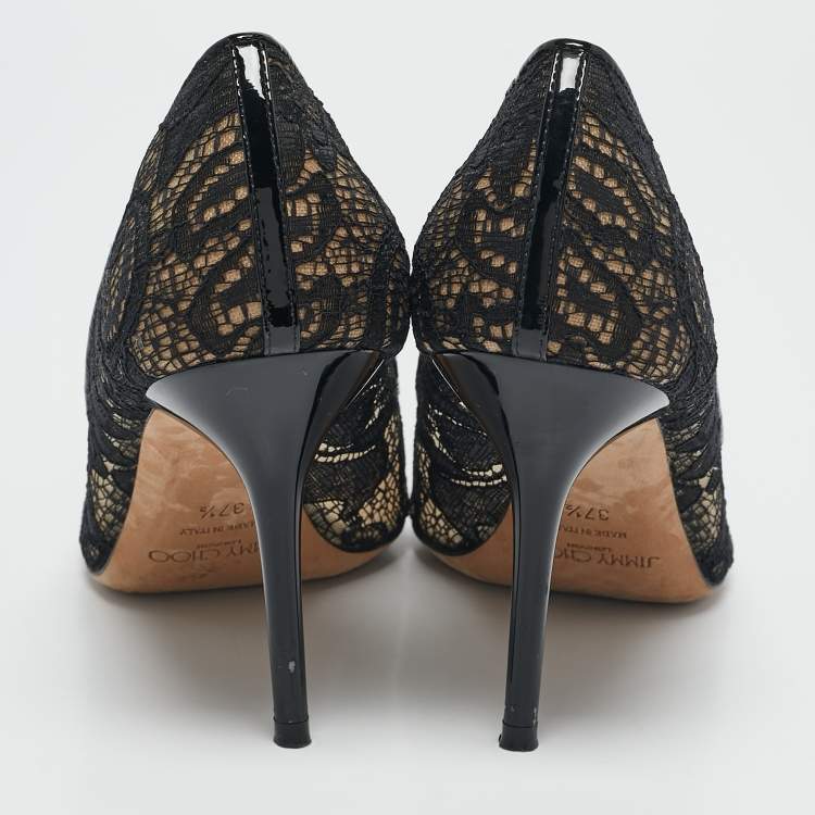 Pre Owned Jimmy Choo Black Lace Love Pointed Toe Pumps Size 37.5