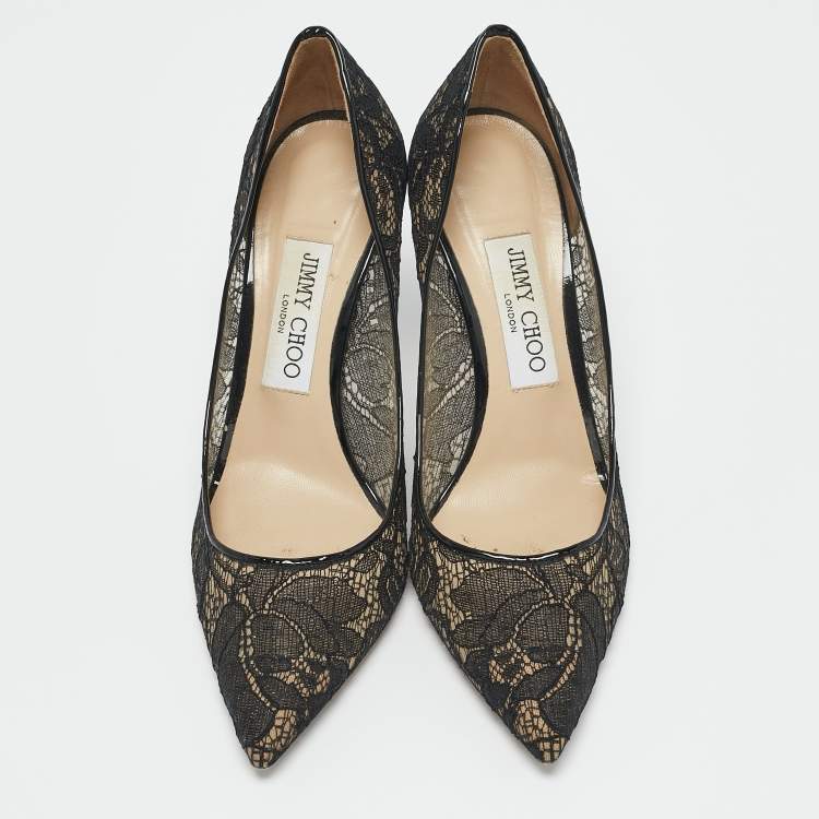 Pre Owned Jimmy Choo Black Lace Love Pointed Toe Pumps Size 37.5