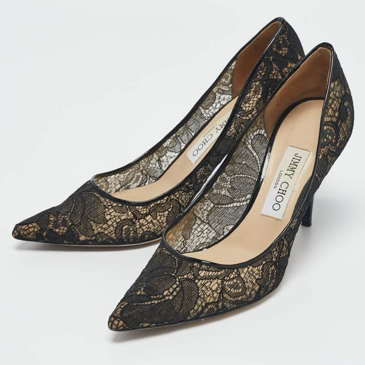 Pre Owned Jimmy Choo Black Lace Love Pointed Toe Pumps Size 37.5