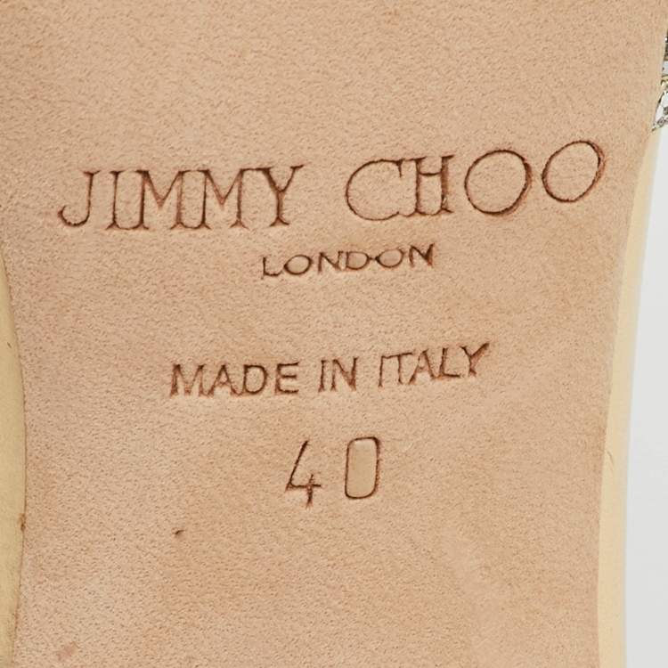 Pre Owned Jimmy Choo Metallic Gold Laminated Leather and Glitter Strappy Sandals Size 40