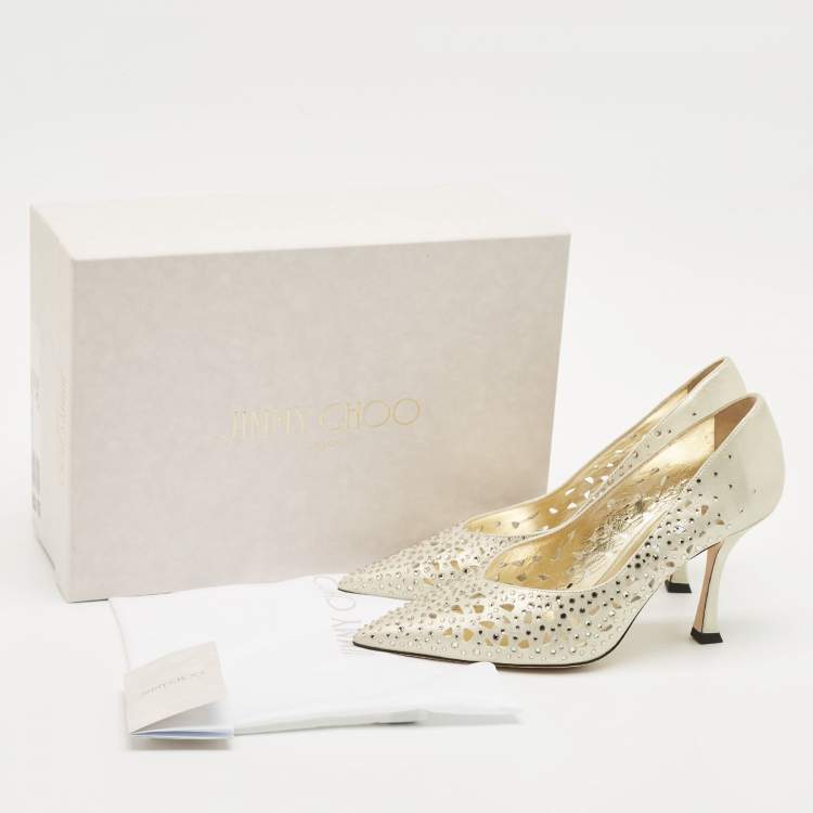 Pre Owned Jimmy Choo Gold Perforated Suede Ziri Pumps Size 38.5