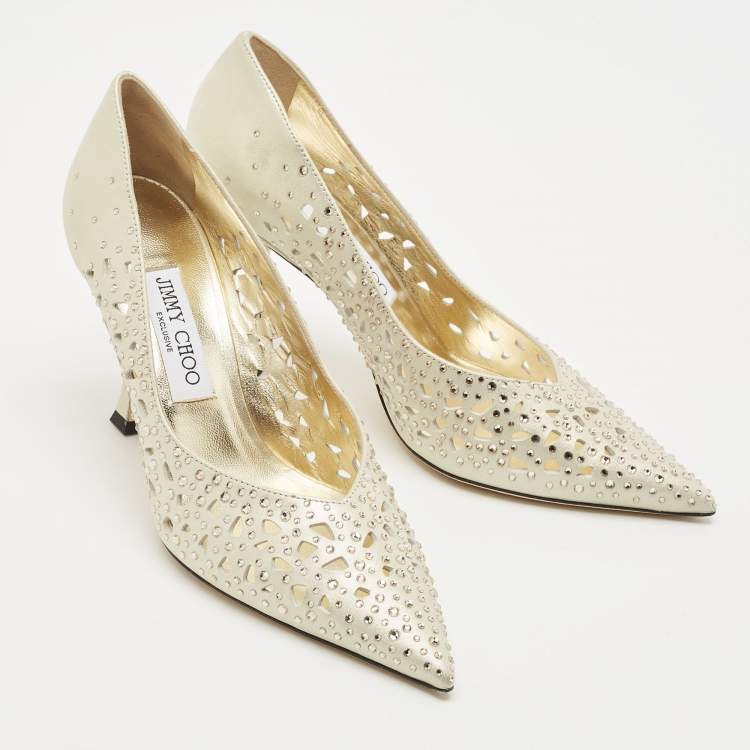 Pre Owned Jimmy Choo Gold Perforated Suede Ziri Pumps Size 38.5