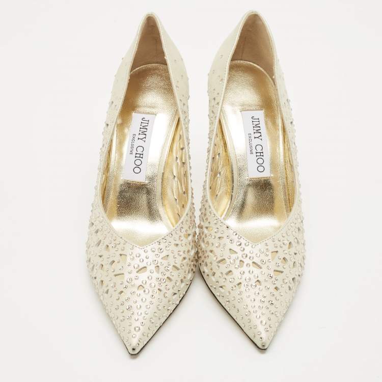 Pre Owned Jimmy Choo Gold Perforated Suede Ziri Pumps Size 38.5
