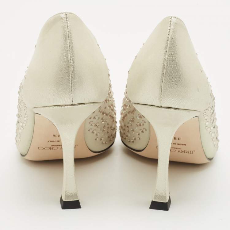Pre Owned Jimmy Choo Gold Perforated Suede Ziri Pumps Size 38.5