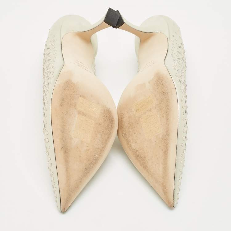 Pre Owned Jimmy Choo Gold Perforated Suede Ziri Pumps Size 38.5