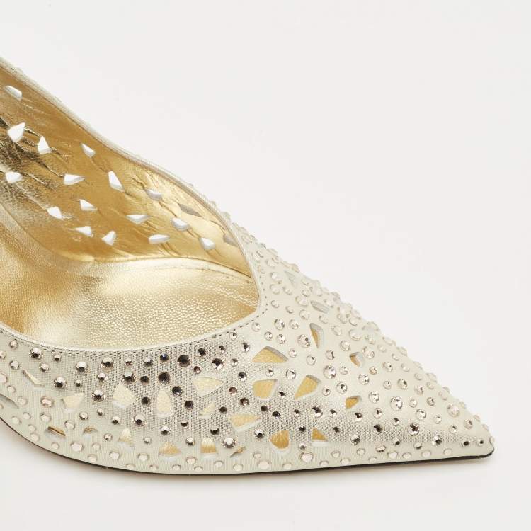 Pre Owned Jimmy Choo Gold Perforated Suede Ziri Pumps Size 38.5