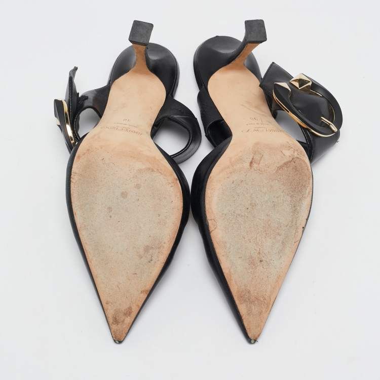 Pre Owned Jimmy Choo Black Leather Magie Mule Sandals Size 38