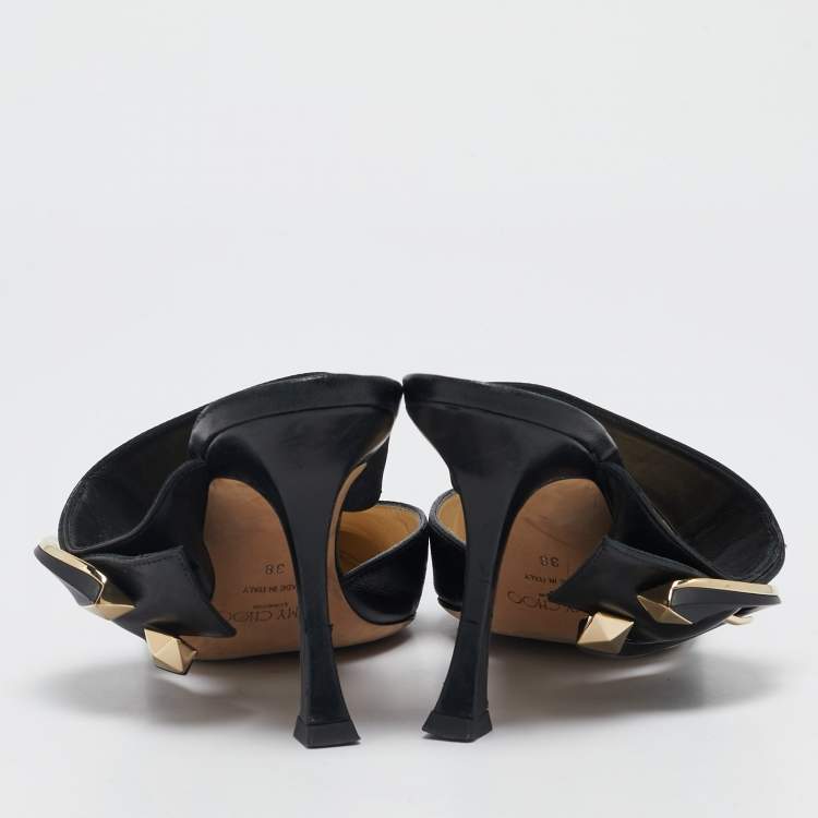 Pre Owned Jimmy Choo Black Leather Magie Mule Sandals Size 38