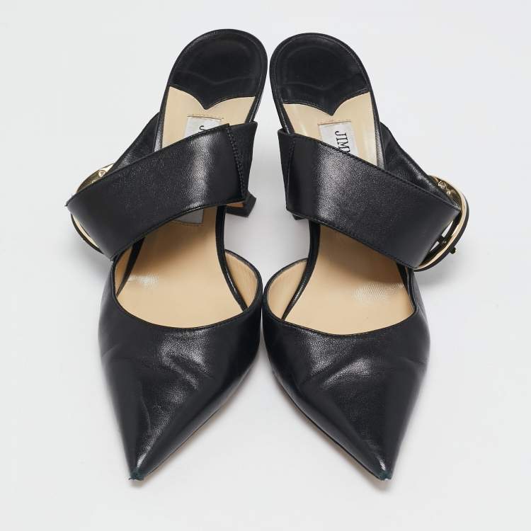 Pre Owned Jimmy Choo Black Leather Magie Mule Sandals Size 38