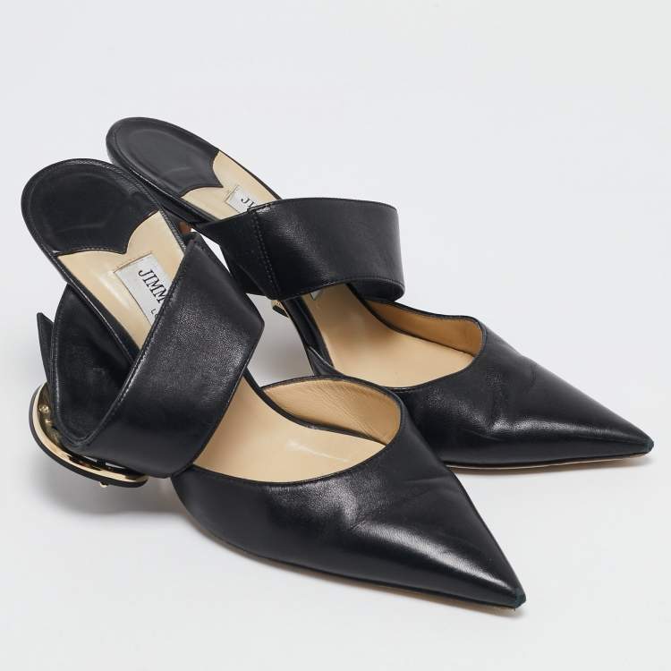 Pre Owned Jimmy Choo Black Leather Magie Mule Sandals Size 38