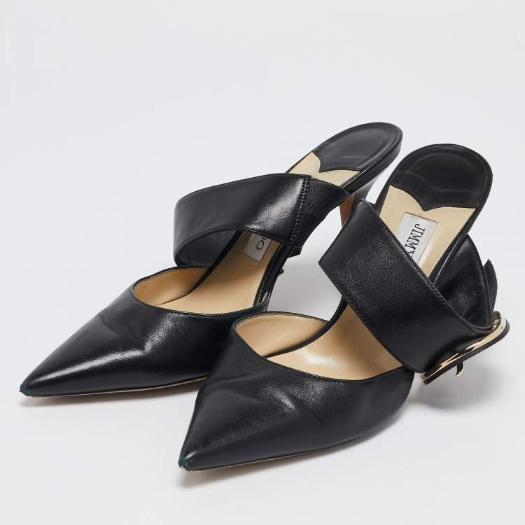 Pre Owned Jimmy Choo Black Leather Magie Mule Sandals Size 38