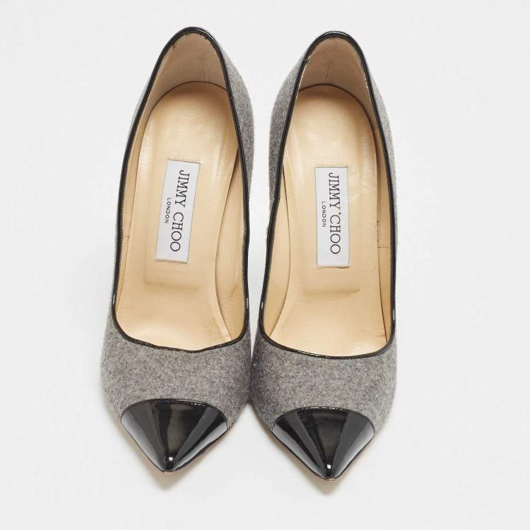 Pre Owned Jimmy Choo Grey/Black Wool and Patent Leather Pumps Size 38