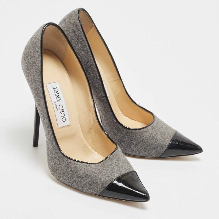 Pre Owned Jimmy Choo Grey/Black Wool and Patent Leather Pumps Size 38