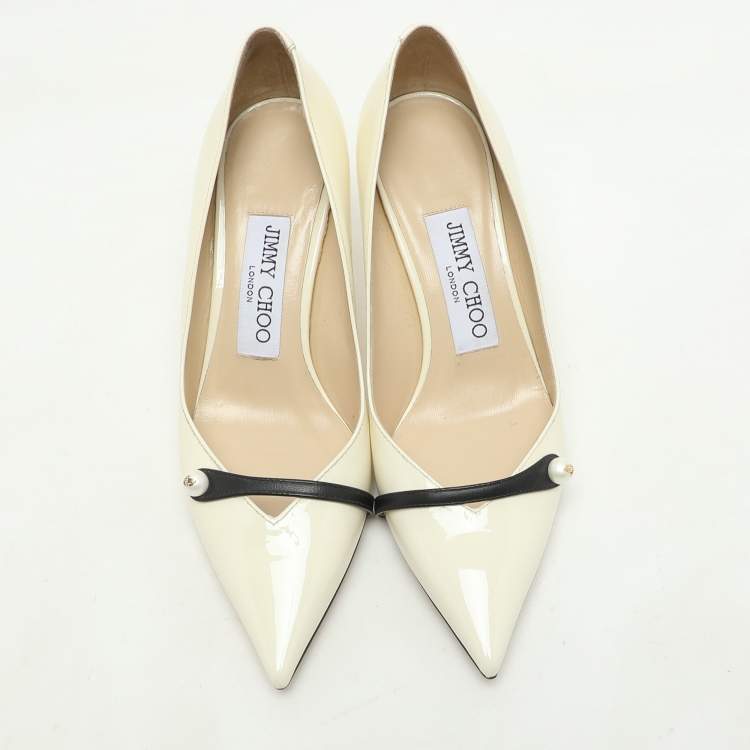Pre Owned Jimmy Choo White Patent Leather Rosalie Pumps Size 34