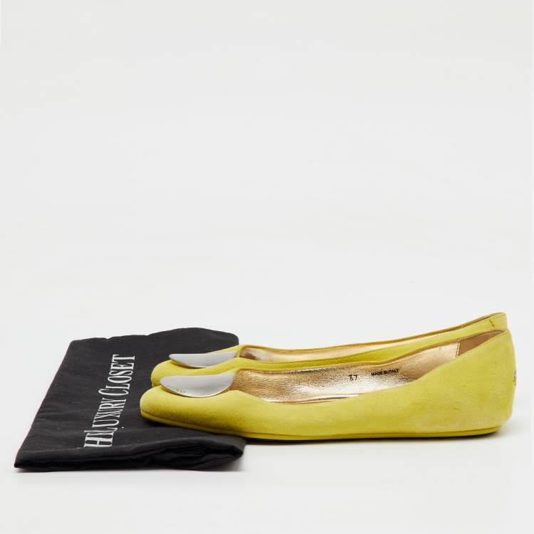 Pre Owned Jimmy Choo Yellow Suede Wray Ballet Flats Size 37