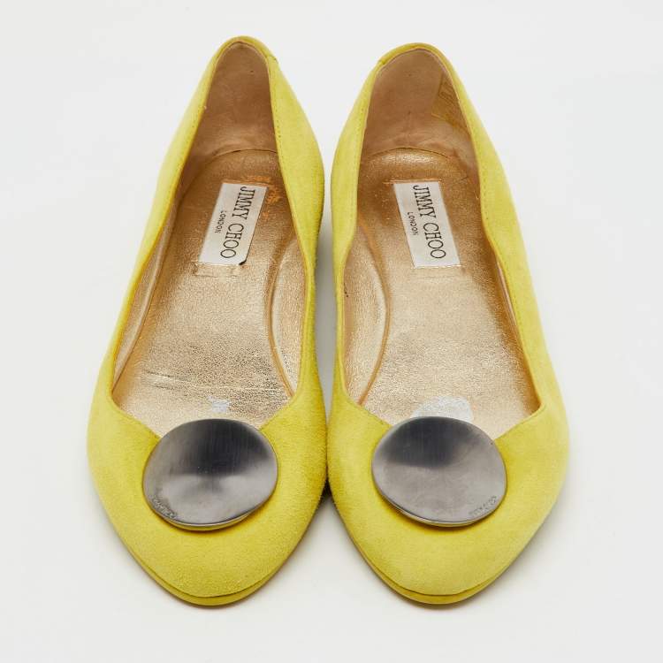 Pre Owned Jimmy Choo Yellow Suede Wray Ballet Flats Size 37