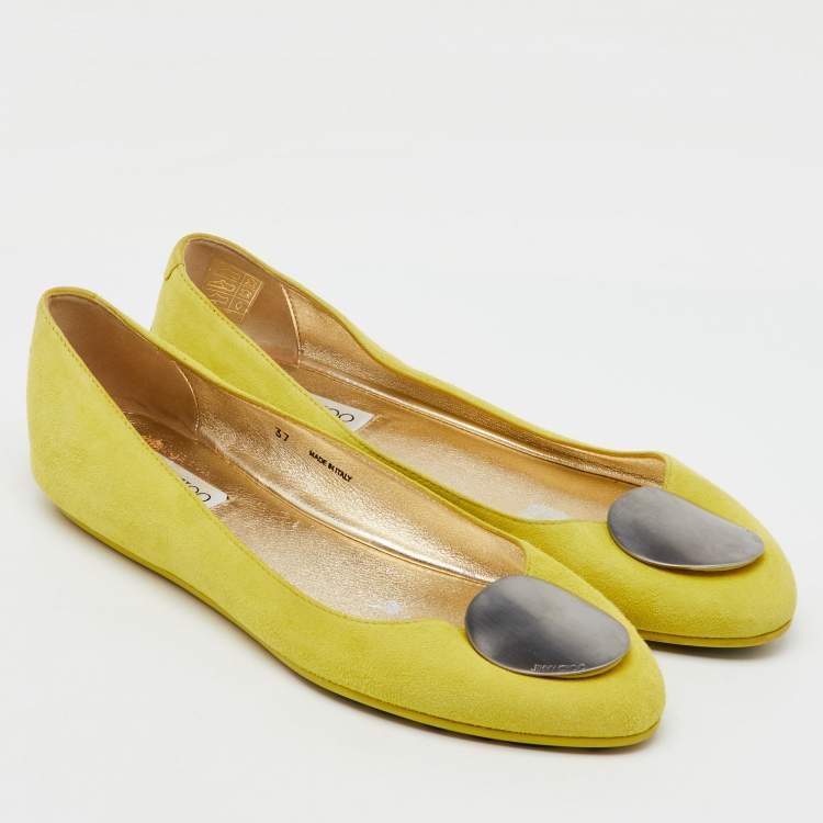 Pre Owned Jimmy Choo Yellow Suede Wray Ballet Flats Size 37