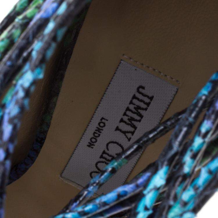 Pre Owned Jimmy Choo Two Tone Python Leather Quaker Elaphe Open Toe Sandals Size 39.5