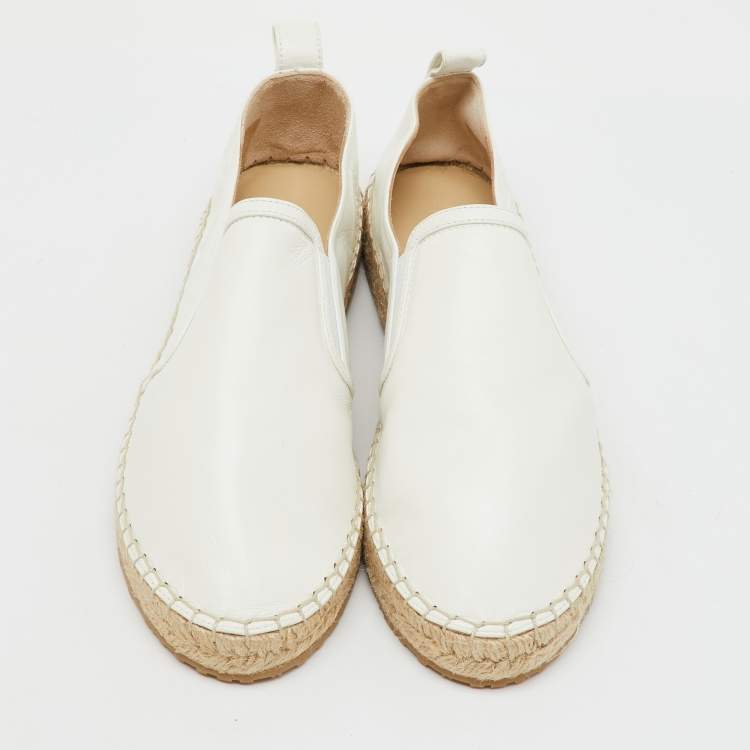 Pre Owned Jimmy Choo Off White Leather Dawn Espadrille Slip On Sneakers Size 38