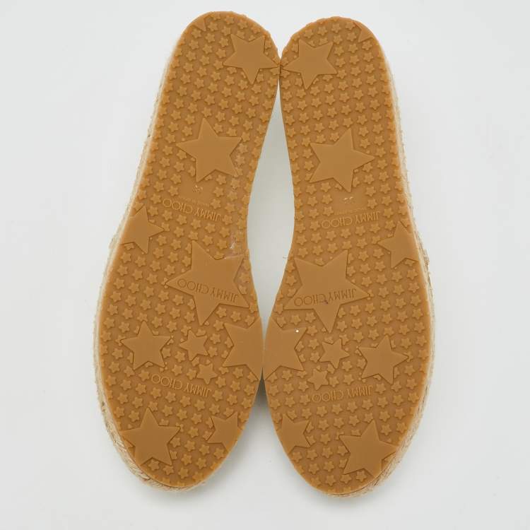 Pre Owned Jimmy Choo Off White Leather Dawn Espadrille Slip On Sneakers Size 38