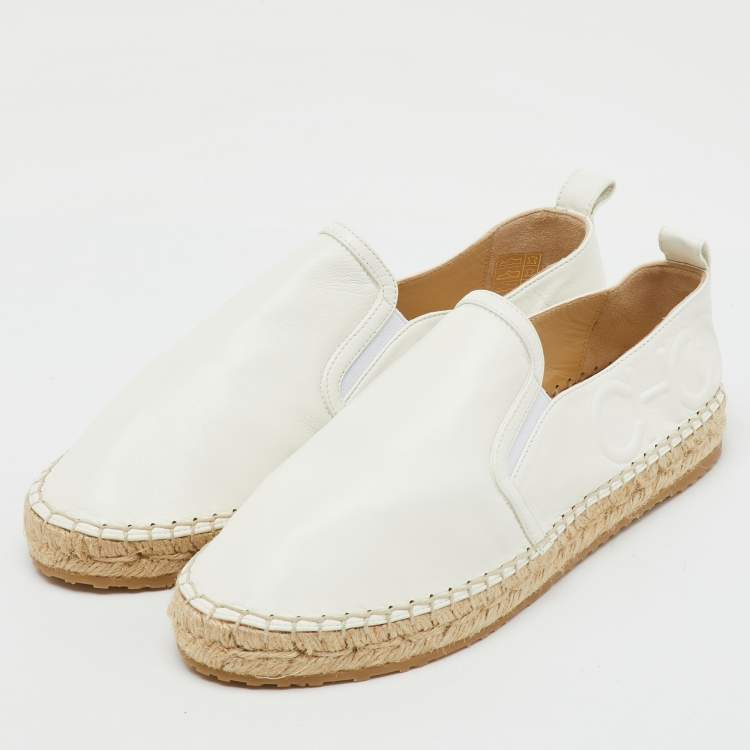 Pre Owned Jimmy Choo Off White Leather Dawn Espadrille Slip On Sneakers Size 38