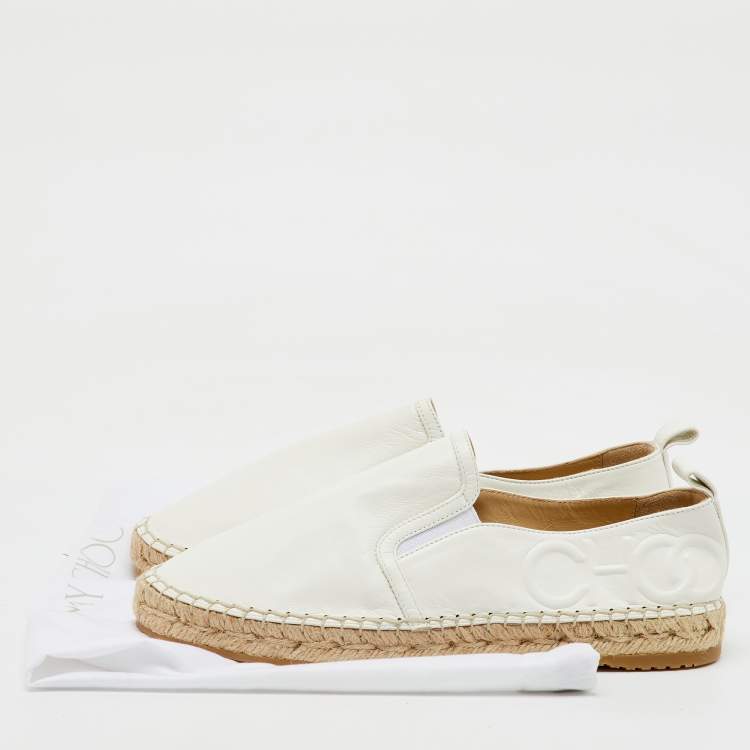 Pre Owned Jimmy Choo Off White Leather Dawn Espadrille Slip On Sneakers Size 38