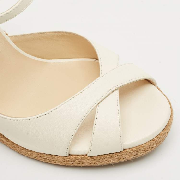 Pre Owned Jimmy Choo Off White Leather Alanah Cork Wedge Sandals Size 41