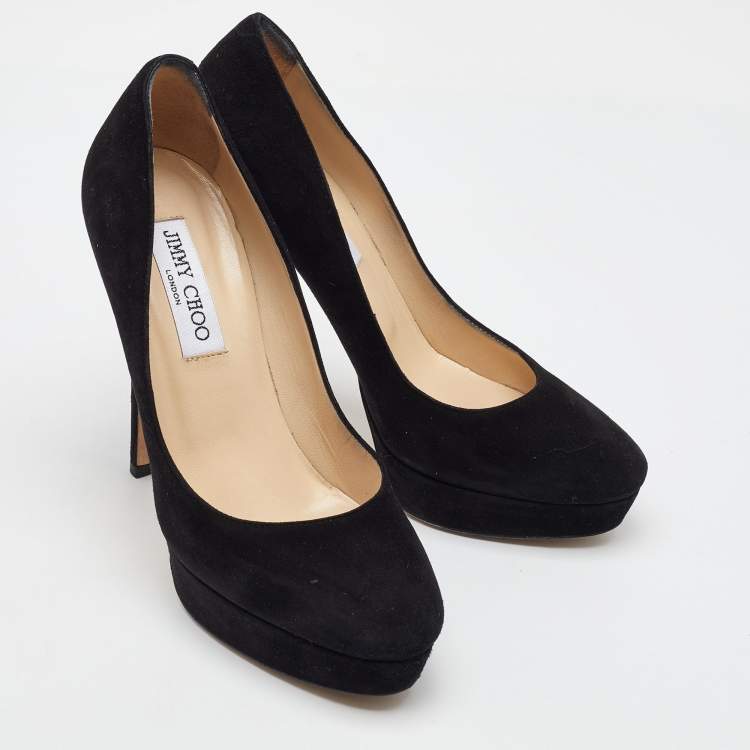 Pre Owned Jimmy Choo Black Suede Alex Platform Pumps Size 38