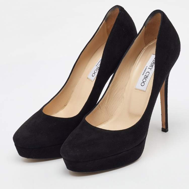 Pre Owned Jimmy Choo Black Suede Alex Platform Pumps Size 38