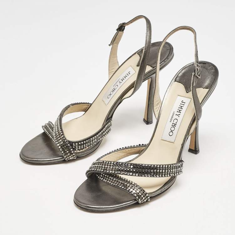 Pre Owned Jimmy Choo Metallic Leather Hepsie Slingback Sandals Size 39