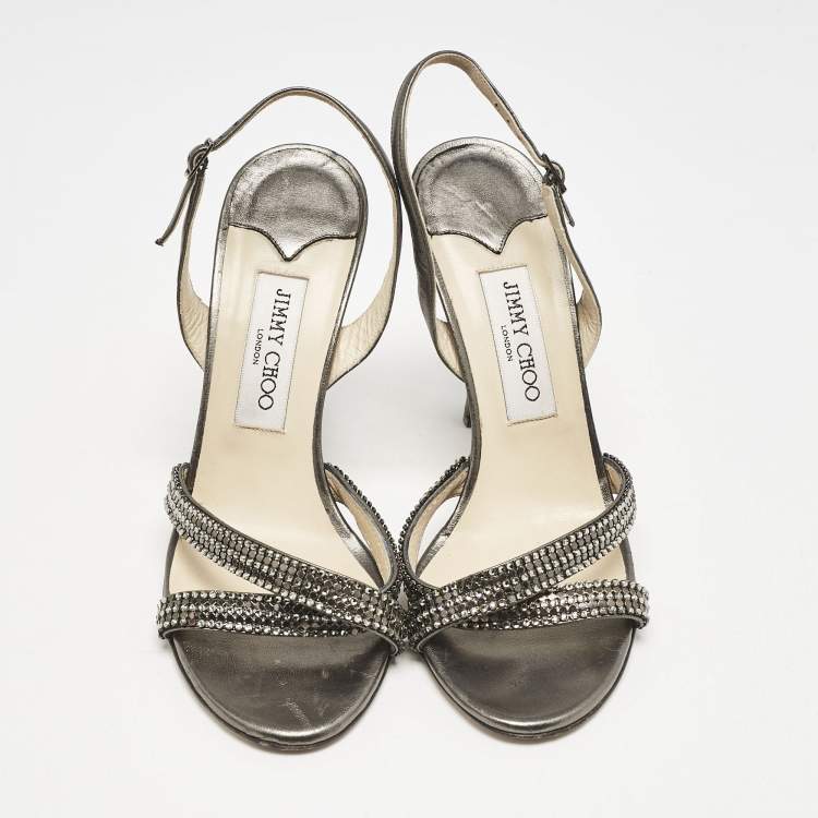 Pre Owned Jimmy Choo Metallic Leather Hepsie Slingback Sandals Size 39