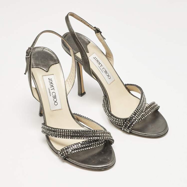 Pre Owned Jimmy Choo Metallic Leather Hepsie Slingback Sandals Size 39