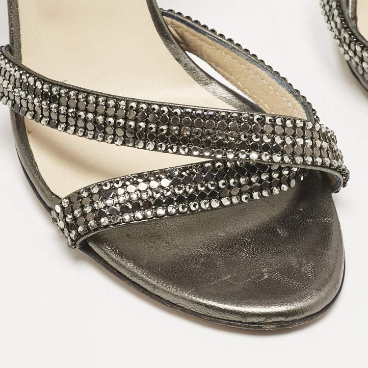 Pre Owned Jimmy Choo Metallic Leather Hepsie Slingback Sandals Size 39