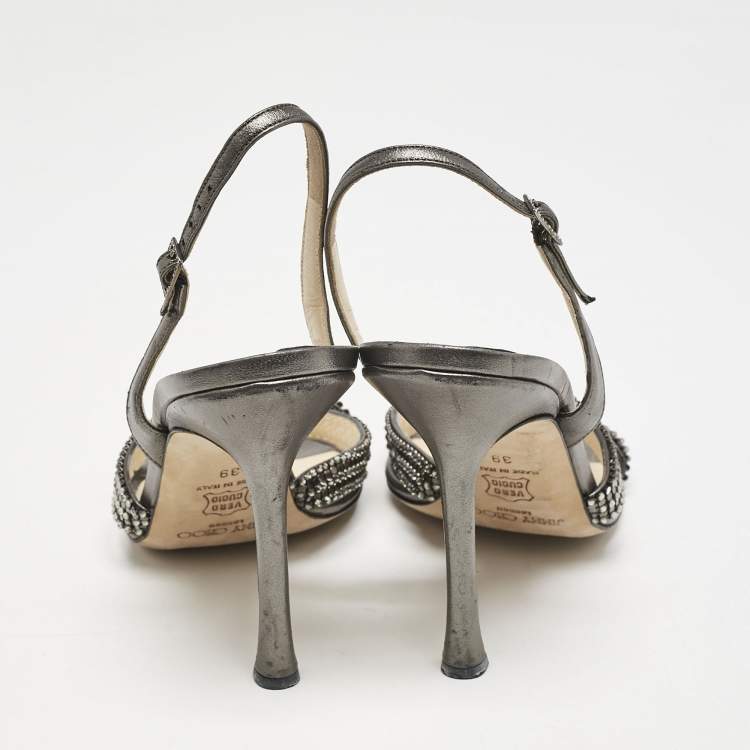 Pre Owned Jimmy Choo Metallic Leather Hepsie Slingback Sandals Size 39