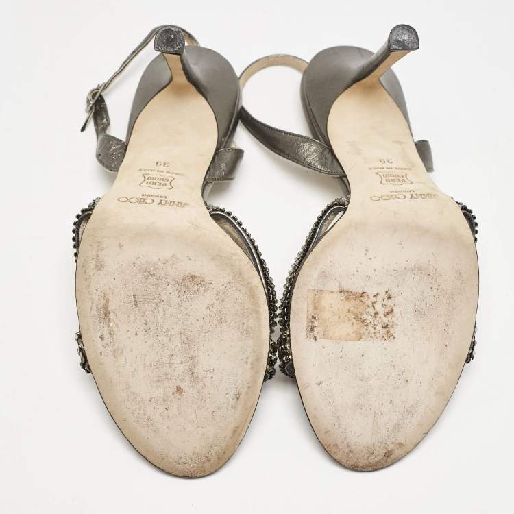 Pre Owned Jimmy Choo Metallic Leather Hepsie Slingback Sandals Size 39