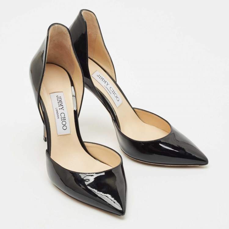 Pre Owned Jimmy Choo Black Patent Leather Addison Pointed Toe D'orsay Pumps Size 38.5