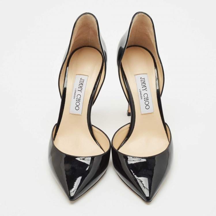 Pre Owned Jimmy Choo Black Patent Leather Addison Pointed Toe D'orsay Pumps Size 38.5