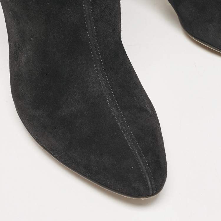 Pre Owned Jimmy Choo Black Patent Leather and Suede Eyelet Mid Calf Boots Size 36