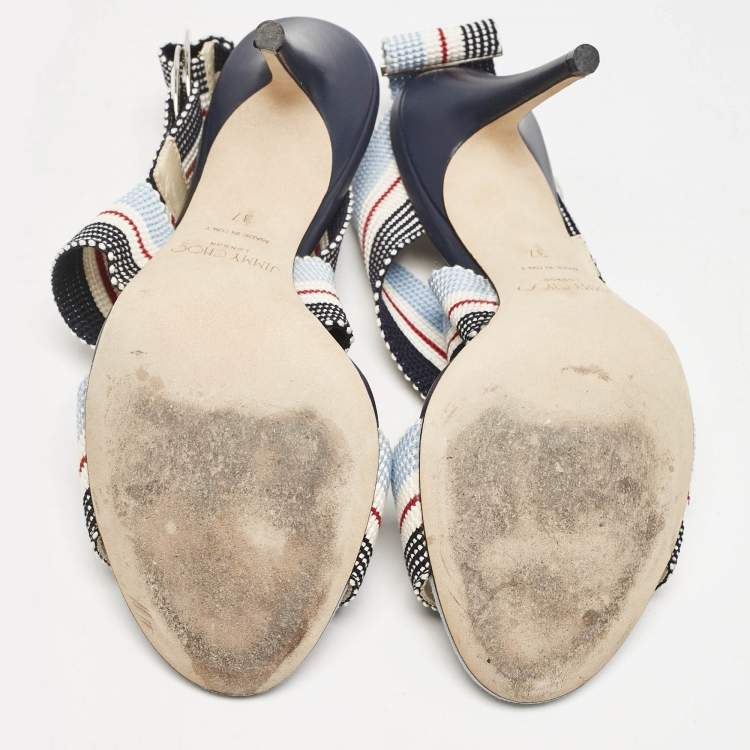 Pre Owned Jimmy Choo Multicolor Canvas Bailey Ankle Wrap Sandals Size 37