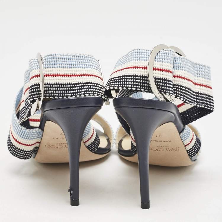Pre Owned Jimmy Choo Multicolor Canvas Bailey Ankle Wrap Sandals Size 37
