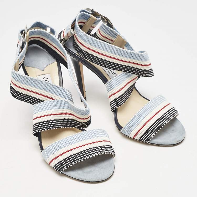 Pre Owned Jimmy Choo Multicolor Canvas Bailey Ankle Wrap Sandals Size 37